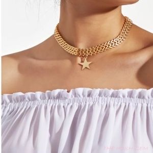 Gold Star Charm Choker Necklace